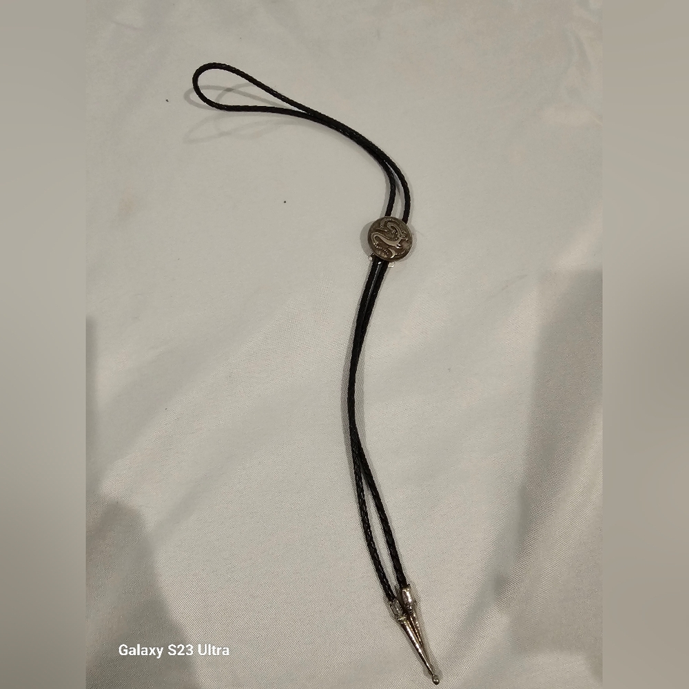Black Leather Bolo Tie with Silver Accents